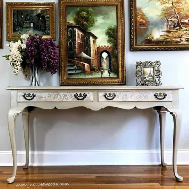 painted sofa table, pearl painted table, cream painted sofa table, chalk painted table