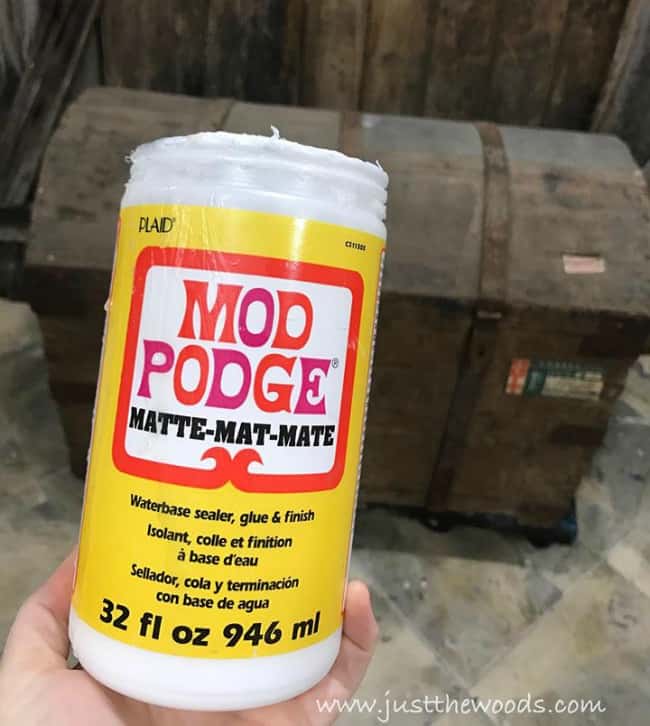 mod podge, glue, craft glue, restore labels, steamer trunk restoration