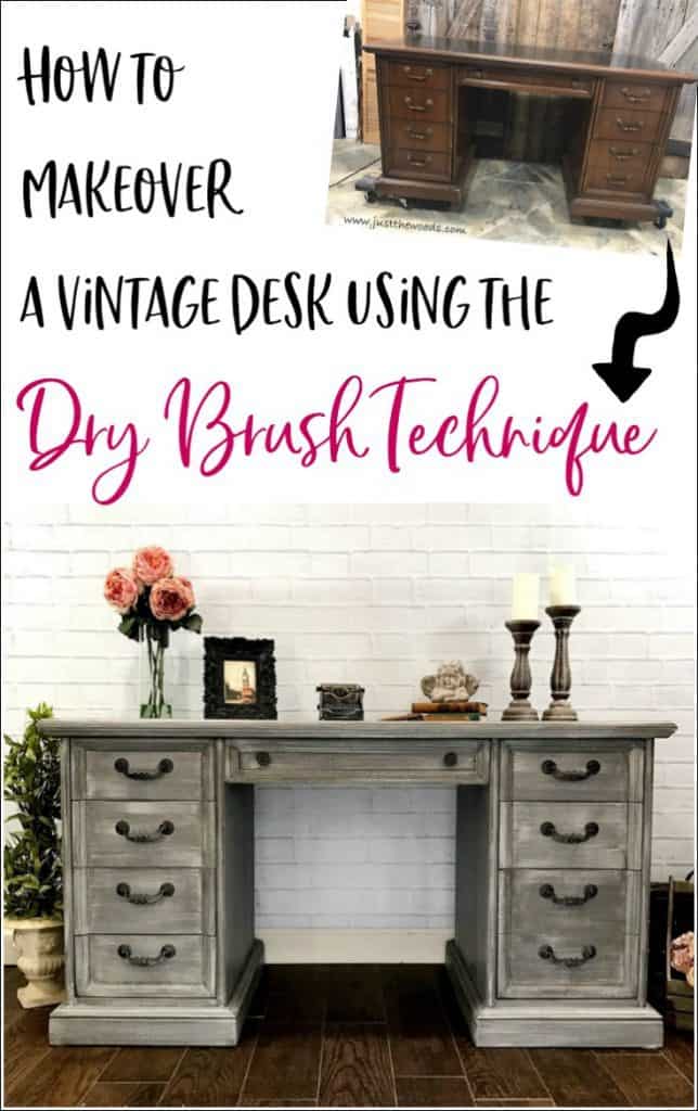 Dry brushing furniture tutorial with video. Dry brushing is the easiest furniture painting technique. Get a gorgeous dry brushed painted furniture finish. #howtopaintfurniture #howtodrybrush #furniturepaintingtechniques #drybrushing #furniturepainting #painteddesks #paintedfurnitureideas 