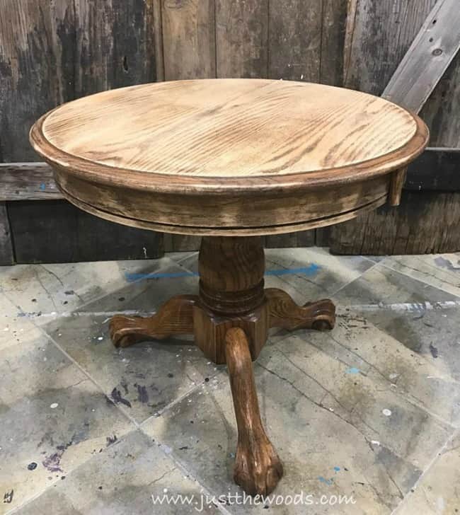 sanded table, prep painted furniture, prep wood for paint, oak table, pedestal table