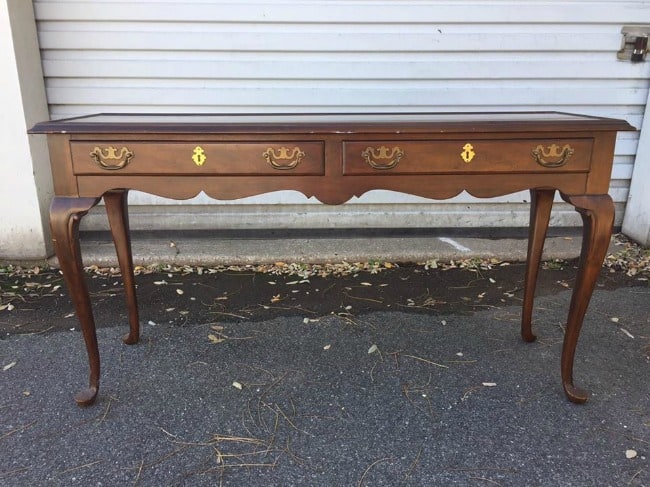 vintage sofa table, long wooden table, drexel table, french provincial table