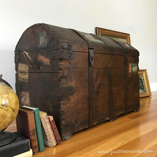 diy steamer trunk, wooden trunk restore, wooden steamer trunk