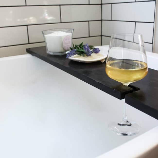 wine in bath, wine table for bathtub, wine lovers