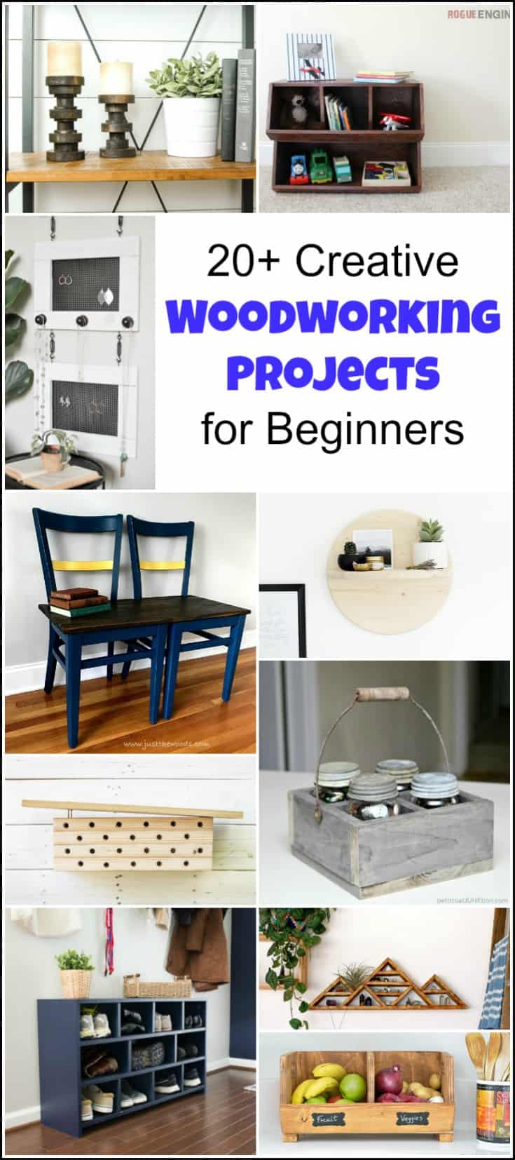 20 Creative Beginner Woodworking Projects for the Serial DIYer. DIY projects ranging from easy woodworking projects to more detailed DIY woodworking projects. Some include free woodworking project plans for you to build yourself. | woodworking projects | woodworking ideas | beginner woodworking projects | DIY woodworking | free plans woodworking | 