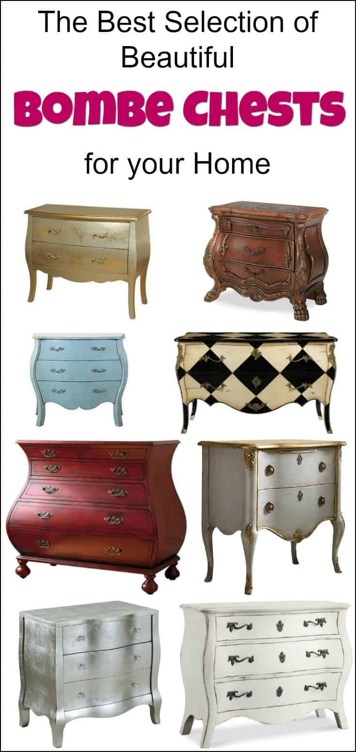 The Best Selection of Beautiful Bombe Chests for Your Home. Add a curvy bombe chest to your decor. These romantic style bombe chest of drawers can work in any room of your home. Find a bombe dresser or small bombe chest for sale.