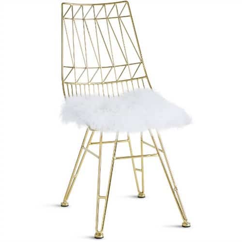 gold and white chair, metallic gold chair, sheepskin seat, hollywood glam chair