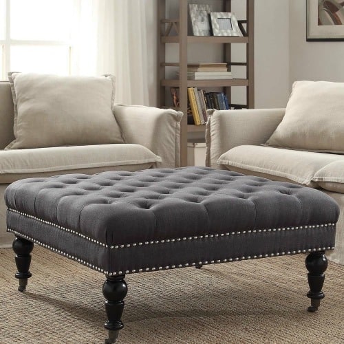 tufted furniture, tufted ottoman, hollywood glam furniture, hollywood glam living room furniture