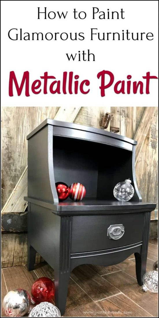 How to Paint Glamorous Furniture with Metallic Paint. Vintage table painted furniture makeover using silver metallic furniture paint. #paintedtable #paintedfurnitureideas #metallicpaintforfurniture #metallicpaintedfurniture #howtopaintmetallicfurniture #silvermetallicpaintedfurniture #vintagefurniturepainted #chalkpaintedfurniture #paintedmetallicfurniture #silvermetallicpaint #howtopaintmetallicfurniture