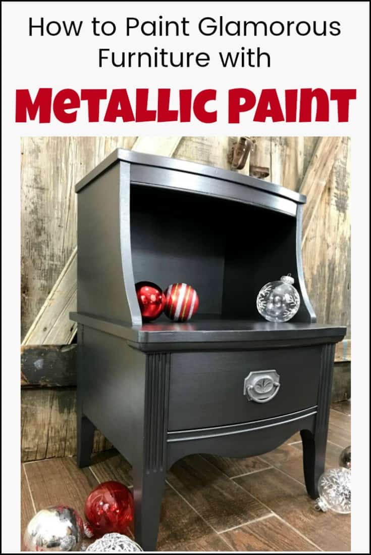 Vintage table painted furniture makeover using silver metallic furniture paint. #paintedtable #paintedfurnitureideas #metallicpaintforfurniture #metallicpaintedfurniture #howtopaintmetallicfurniture #silvermetallicpaintedfurniture #vintagefurniturepainted #chalkpaintedfurniture #paintedmetallicfurniture #silvermetallicpaint #howtopaintmetallicfurniture