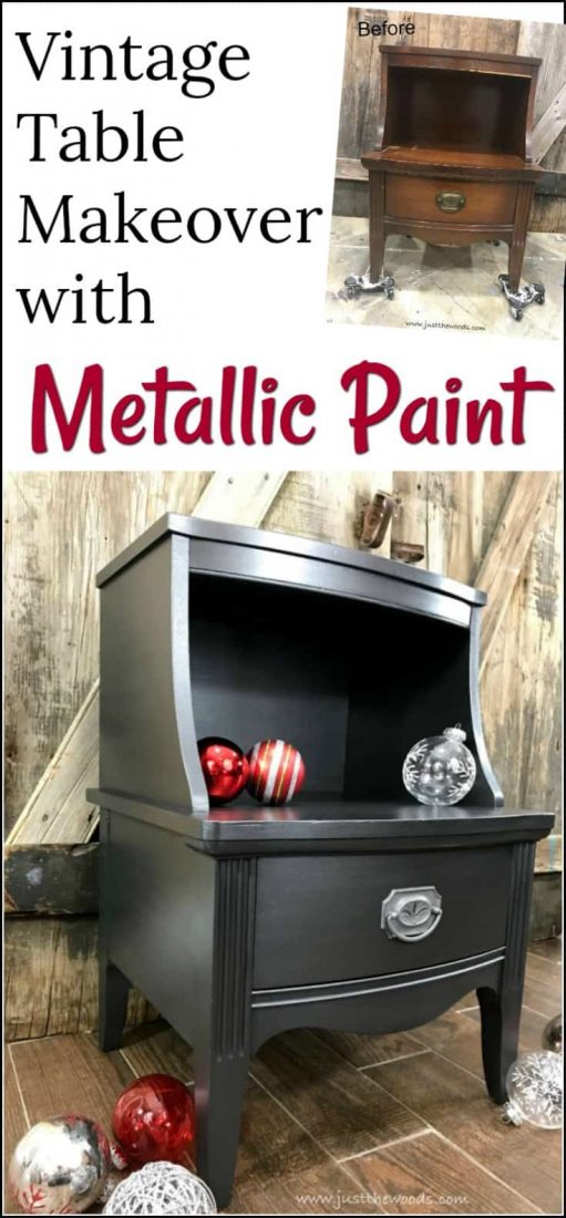 How to Paint Glamorous Furniture with Metallic Paint. Vintage table painted furniture makeover using silver metallic furniture paint. | painted table | painted furniture ideas | metallic paint for furniture | metallic painted furniture | how to paint metallic furniture | silver metallic painted furniture | vintage furniture painted | chalk painted furniture | painted metallic furniture | silver metallic paint | how to paint metallic furniture |