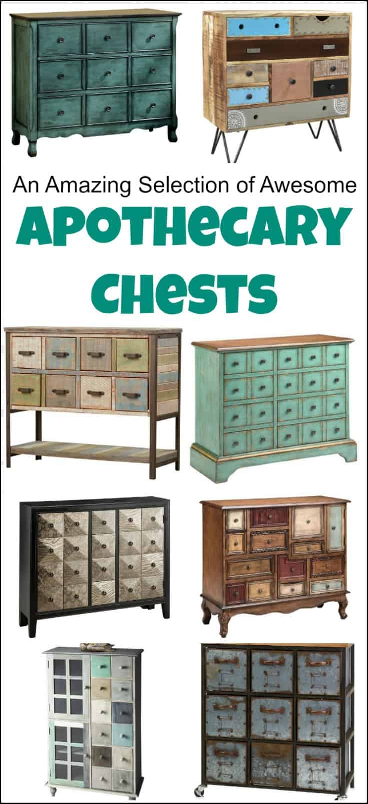 Who loves drawers? I do! You can't go wrong with apothecary chests, apothecary cabinets, and apothecary dressers to fill your storage needs. An abundance of drawers on apothecary style furniture make a great centerpiece in a room. These apothecary cabinets for sale can all be brought to your doorstep. #apothecarydresser #apothecarydrawers #apothecarycabinetforsale #metalapothecarycabinet #apothecarychest #apothecaryfurniture