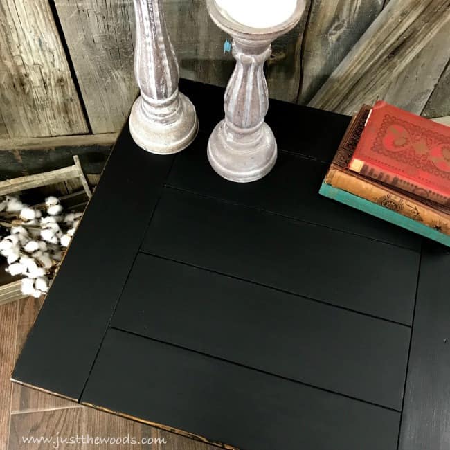 planked farmhouse painted table, painting a farmhouse table, black distressed furniture