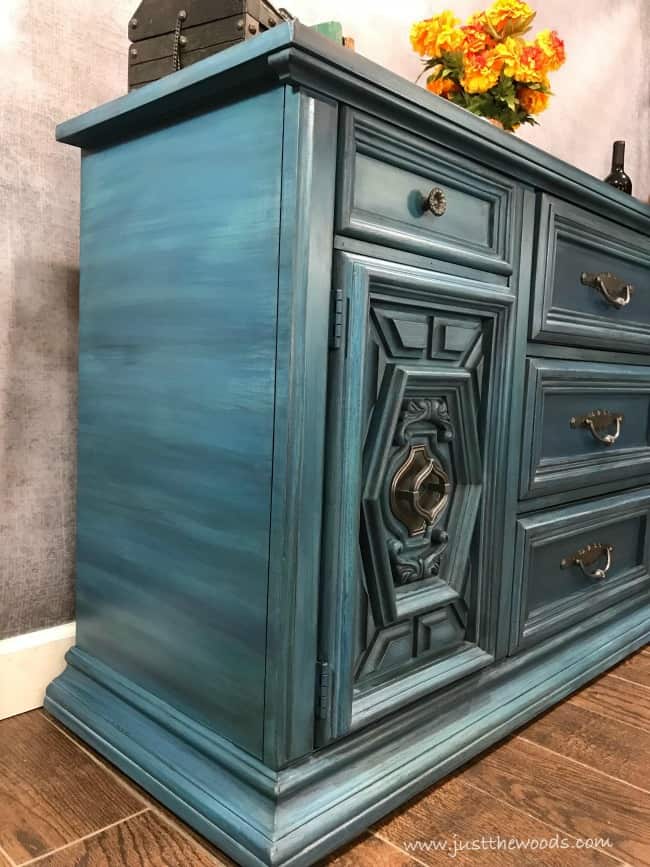 blue buffet, blue painted furniture, painted layers on furniture, how to paint layers, how to layer paint