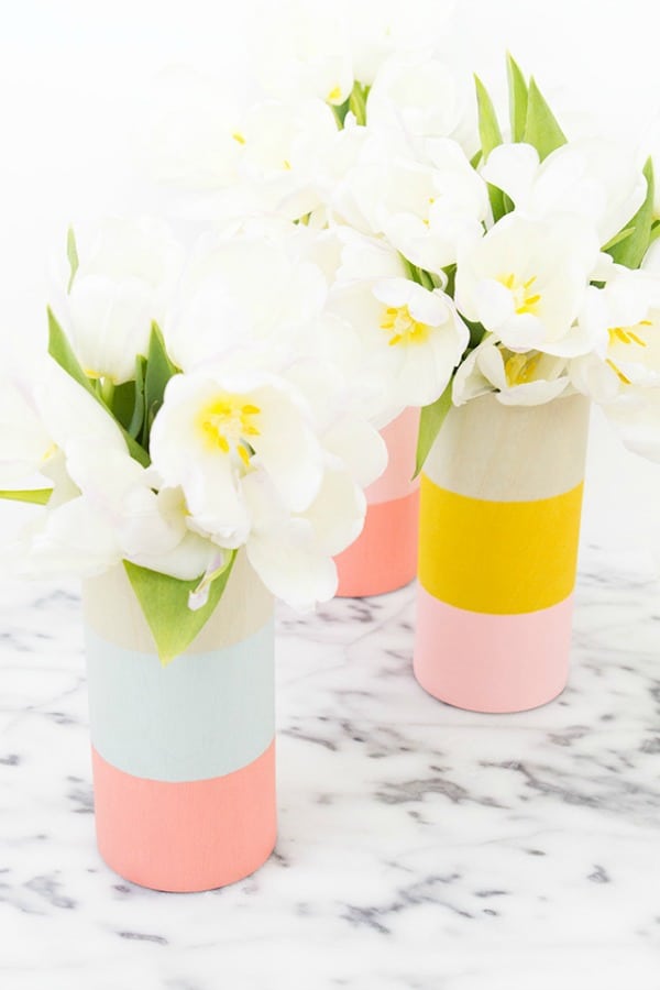 diy vases, color blocked vases, color block crafts, stripes vases, painted vases