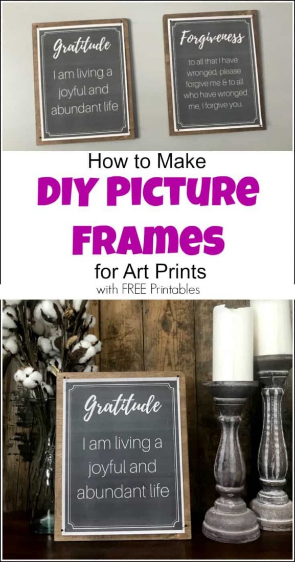 How to Make a DIY Picture Frame for art prints with FREE printables. Positive Affirmation Printables look great in this easy DIY frame for art display. | DIY picture frame ideas | DIY photo frame | DIY frames | Diy picture frames | picture frame DIY | free printables | positive affirmations | affirmation printables | DIY frame ideas | DIY picture frame ideas | display art prints | homemade picture frames |