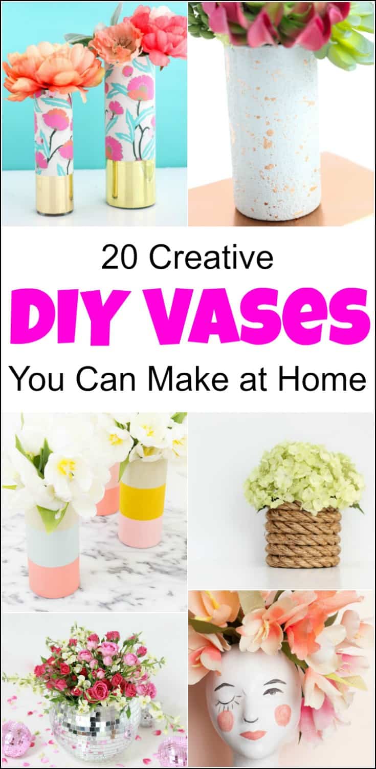 20 Creative DIY Vases for Decorating your Home on a budget. Find new ways to up your DIY vase decor with these flower vase ideas. Whether decorating vases or looking for new DIY vase ideas. | DIY flower vase | flower vase ideas | DIY vases | DIY vase decor | flower vase decoration ideas | decorating vases | homemade flower vase | decorative vases 