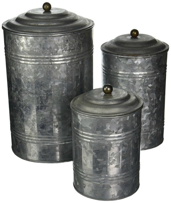 farmhouse metal canisters, farmhouse kitchen decor