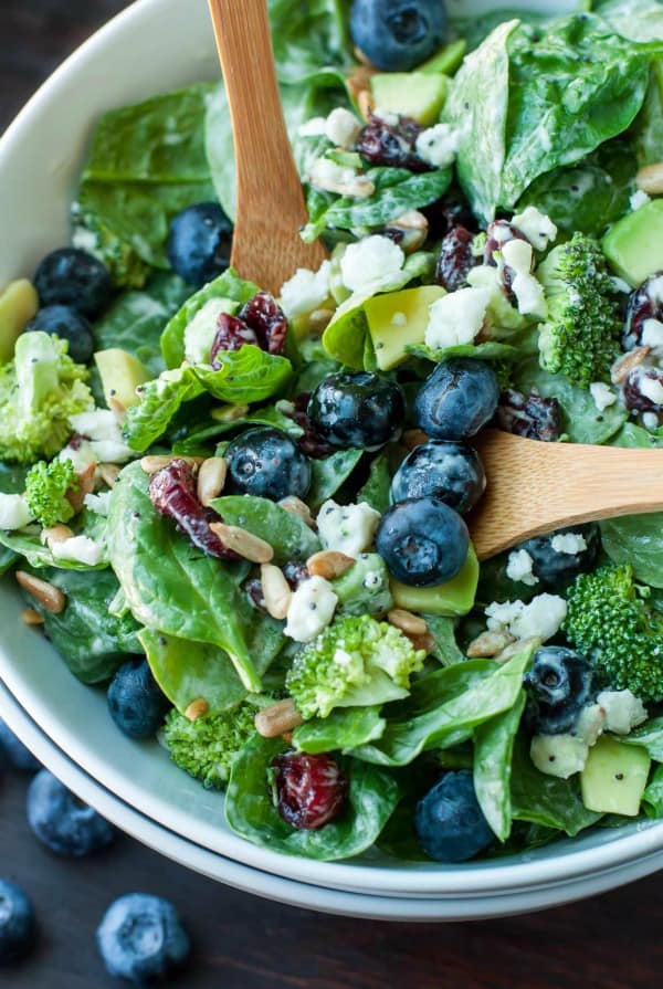 healthy salad recipes, blueberry spinach salad, healthy salads