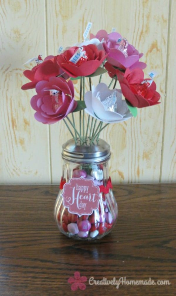 diy flower bouquet, hershey kiss bouquet, valentine craft