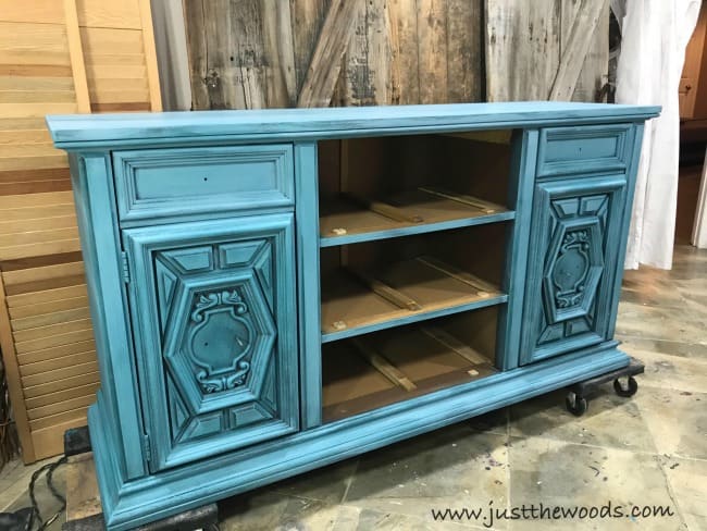 blue painted buffet, blue painted furniture, layered painting techniques