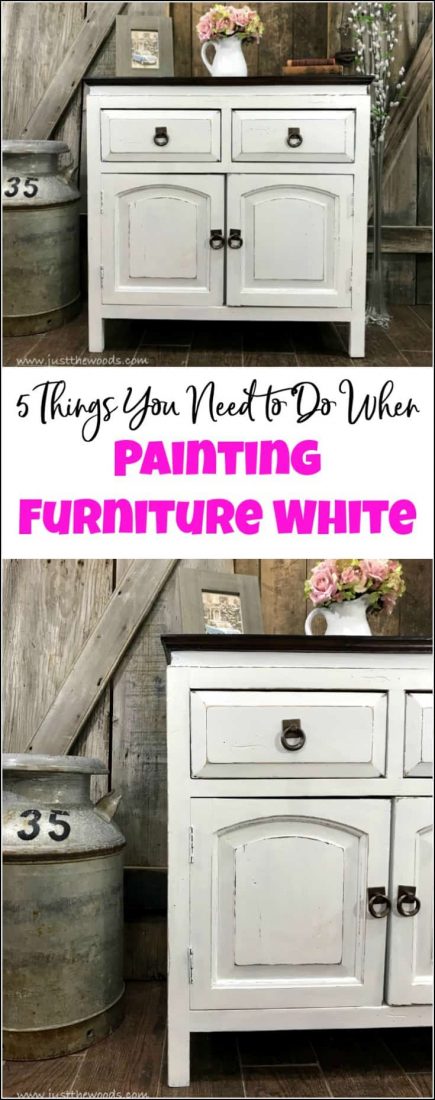 Curious how to paint furniture white? Is there a secret to painting white furniture? This cabinet is given a white painted furniture makeover. Follow these 5 tips to painting furniture white for a result you will love. painted furniture, white painted furniture, furniture painting, white furniture paint, painting wood furniture white, how to paint furniture distressed white. 