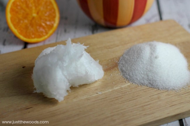 coconut sugar scrub, sugar scrub with coconut oil, orange coconut sugar scrub, diy sugar scrub 