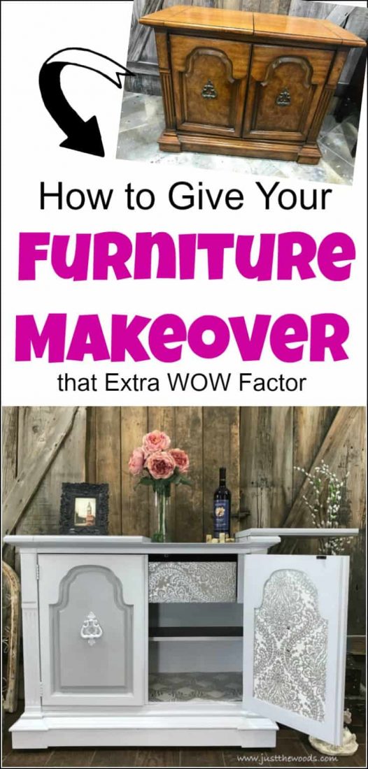 Give your furniture makeover that extra wow factor with wallpaper decoupage. Learn how to make your painted furniture makeovers stand out by adding wallpaper to furniture. Furniture makeover ideas, furniture makeovers, before and after furniture makeovers, DIY furniture makeovers, refurbishing furniture, painted furniture before and after