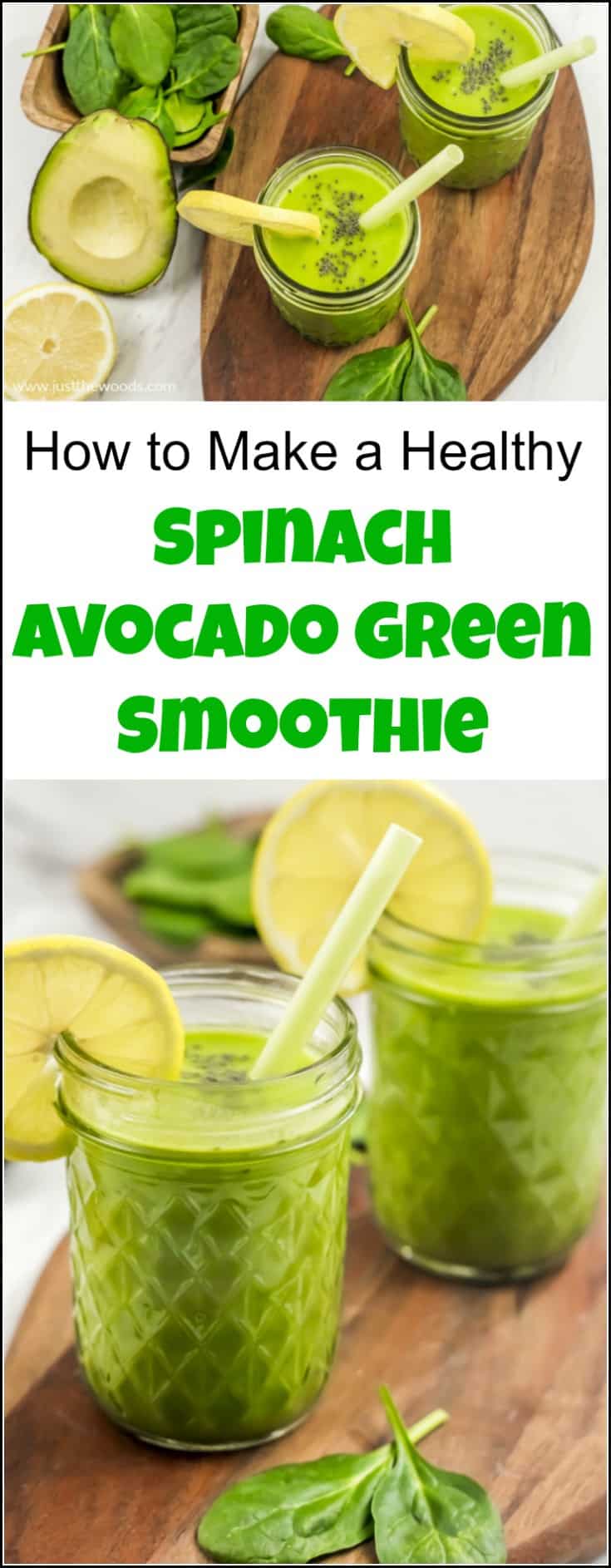Get your daily dose of healthy green smoothie with this spinach avocado smoothie recipe. Add protein powder and chia seeds for additional nutrients. Avocado green smoothie, avocado spinach smoothie, smoothie with avocado, spinach avocado smoothie, healthy avocado smoothie, avocado and spinach smoothie.