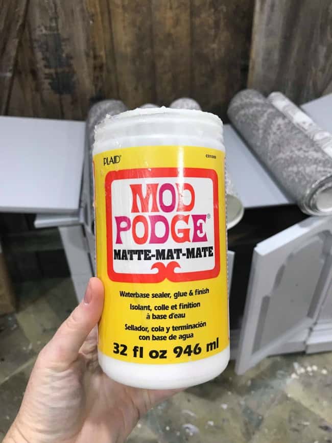 mod podge, how to decoupage furniture, decoupage wallpaper on furniture, furniture makeover