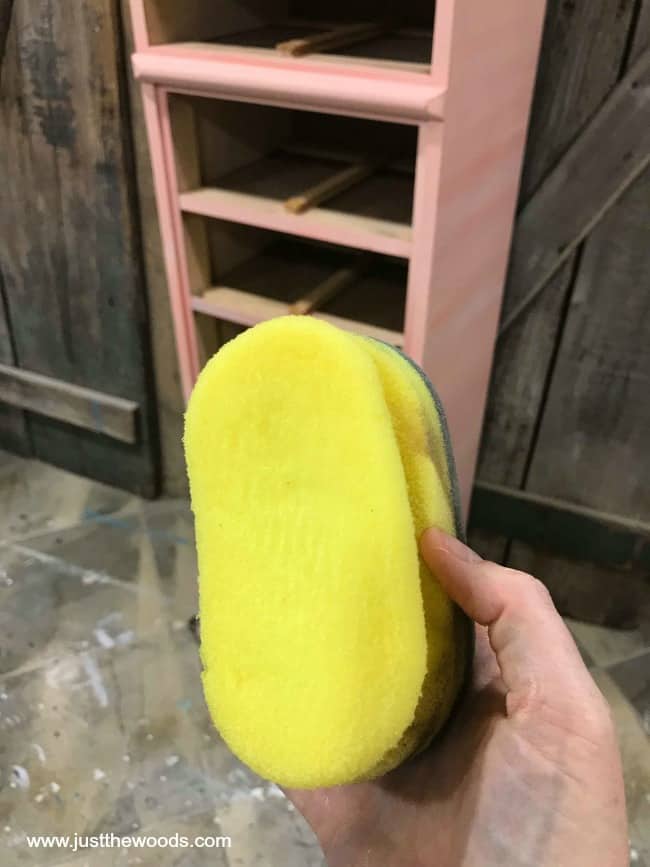 yellow sponge, sealing painted furniture, painted lingerie dresser