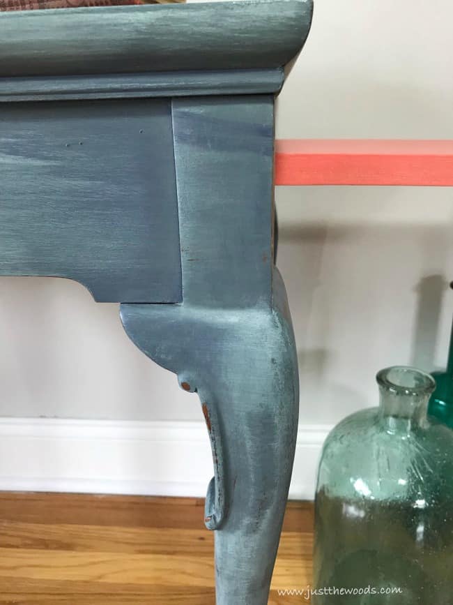 pop of color, coral painted drawers, painted tea table