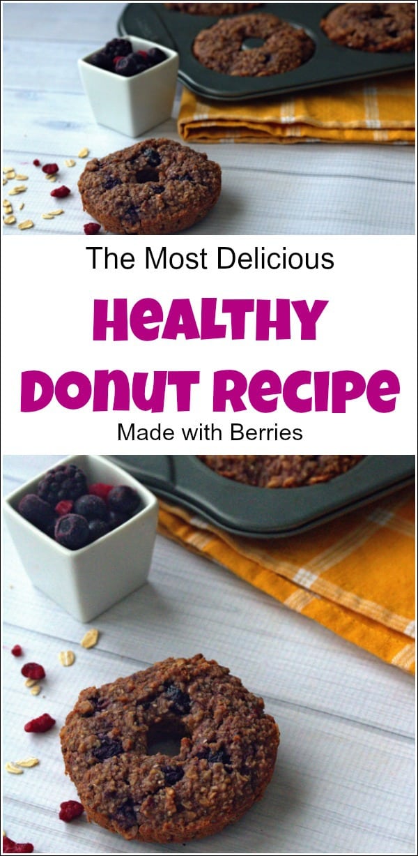 Get your sweets for the day with this healthy donut recipe. When you are trying to stay fit and trim you can still enjoy delicious treats with these healthy donuts. Made with berries and oats you won't even notice that they are good for you too. This healthy baked donut recipe will leave you wanting more. #healthydonuts #healthydonutrecipe # cleaneating #healthysnacks #healthybakeddonuts