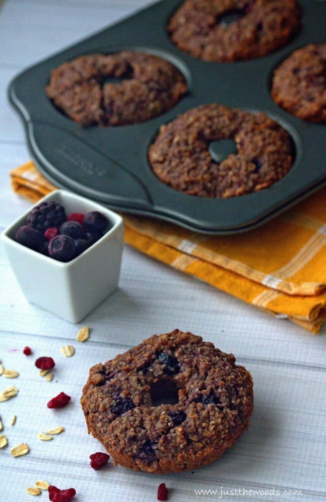 Get your sweets for the day with this healthy donut recipe. When you are trying to stay fit and trim you can still enjoy delicious treats with these healthy donuts. Made with berries and oats you won't even notice that they are good for you too. This healthy baked donut recipe will leave you wanting more.