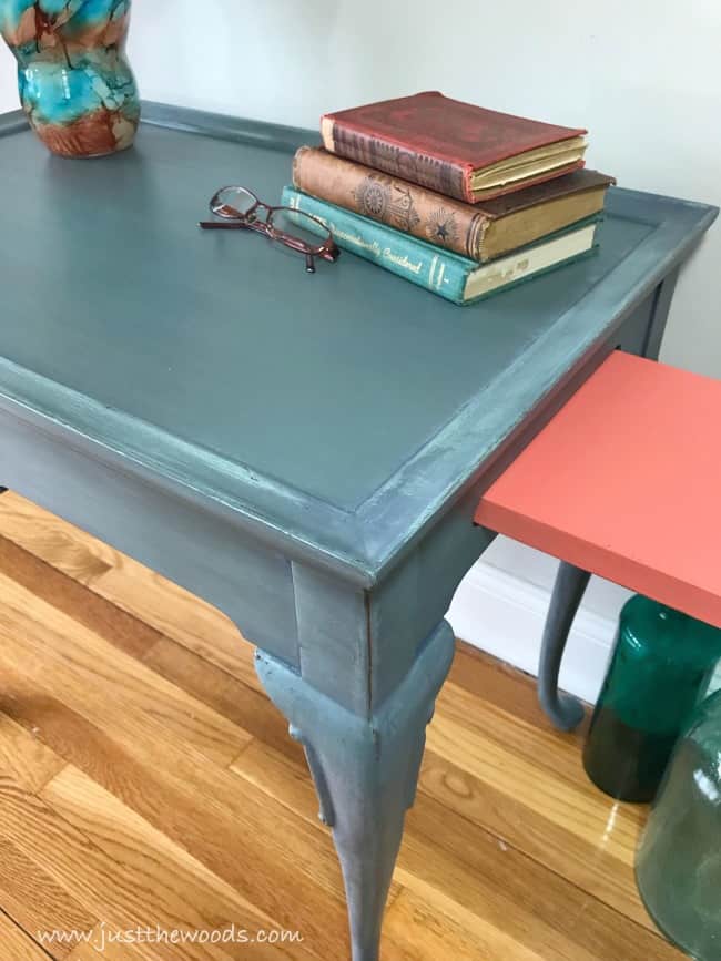 worn painted furniture, distressed painted table, coral chalk paint