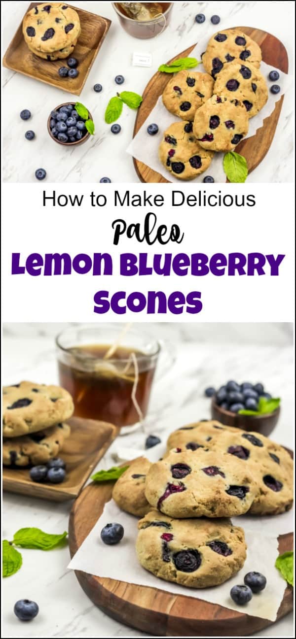 This healthy lemon blueberry scones recipe is paleo friendly and gluten free. These blueberry lemon scones are also delicious and easy to make. See how to make blueberry scones the easy way for a healthy breakfast or afternoon snack. A few simple ingredients for scones to make the best blueberry scones with lemon. #blueberrylemonscones #paleoscones #lemonbluberryscones #easybluberryscones
