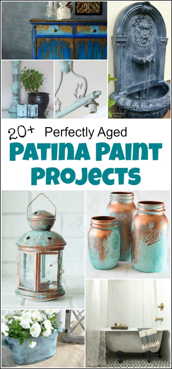 Patina paint projects are perfect for those who love that aged patina effect. Not everyone loves shiny and new. Some of us are more drawn to old things. Patina paint can be used to age your furniture and create a worn metallic finish. Use a patina paint job on your next DIY creation for a worn aged look. #patinapaint #patinapaintjob #copperpatinapaint