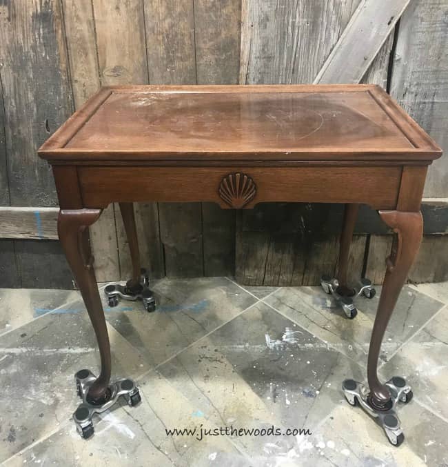 vintage tea table, unfinished tea table, table with side drawers