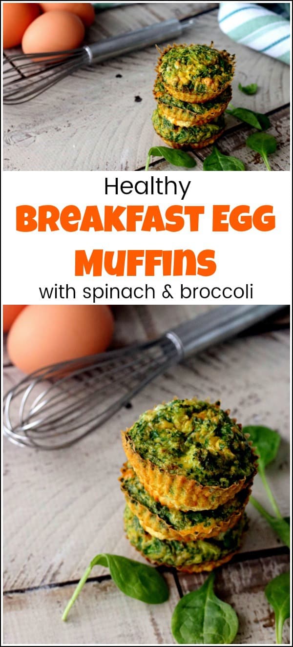 Healthy breakfast egg muffins make the perfect quick and easy food when on the go. They are also perfect for kids as they run out the door. These healthy breakfast egg muffins with spinach are also gluten-free for those looking for a wheat free breakfast egg muffins recipe. #healthybreaksfasteggmuffins #eggmuffinrecipe #glutenfreebreakfast