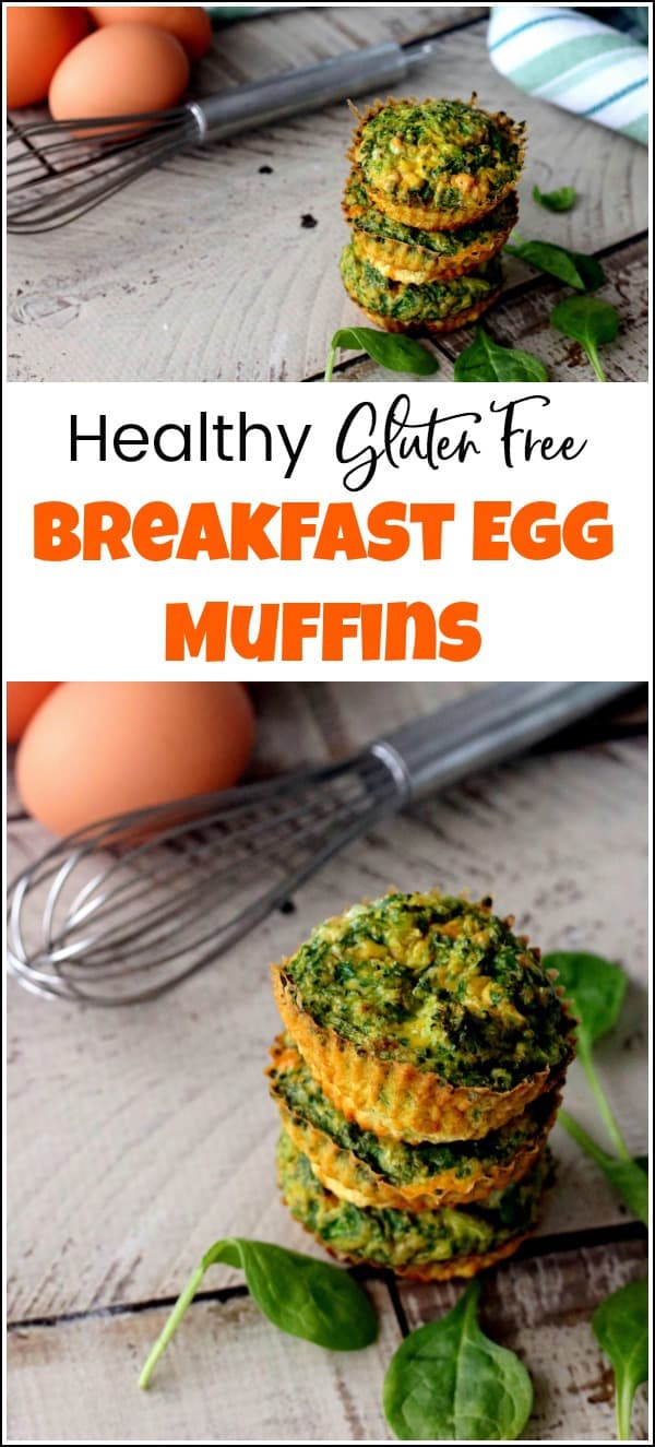 Healthy breakfast egg muffins make the perfect quick and easy food when on the go. They are also perfect for kids as they run out the door. These healthy breakfast egg muffins with spinach are also gluten-free for those looking for a wheat free breakfast egg muffins recipe. #healthybreaksfasteggmuffins #eggmuffinrecipe #glutenfreebreakfast