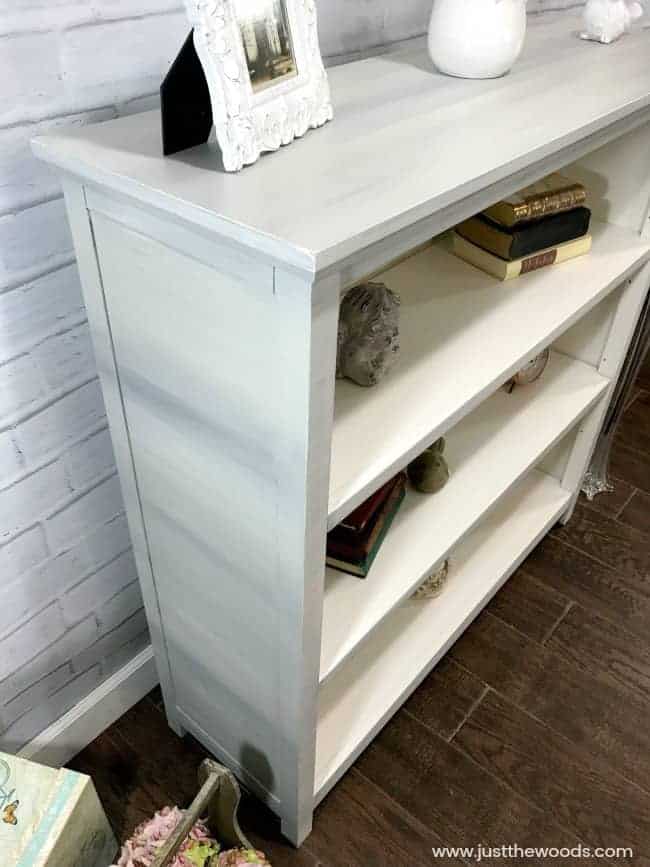 painted white bookcase, painted bookcase, painting laminate furniture, how to paint laminate furniture