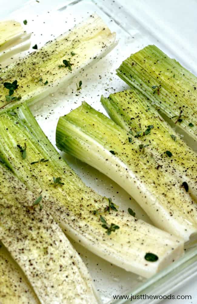 roasted leeks, leeks with thyme, baked leeks, how to prepare leeks, leek recipes side dish