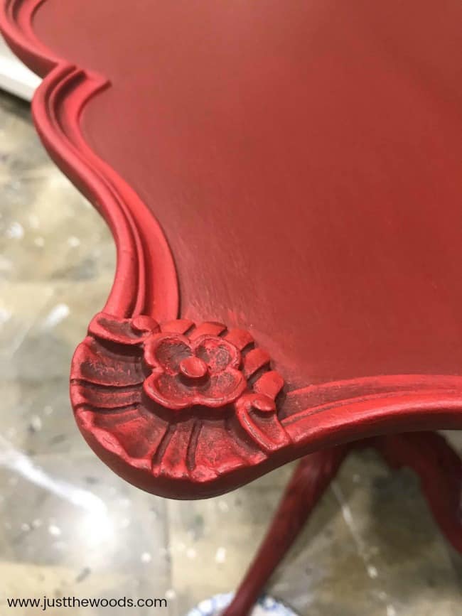 painted pie crust table, vintage painted table, red painted table, red painted furniture