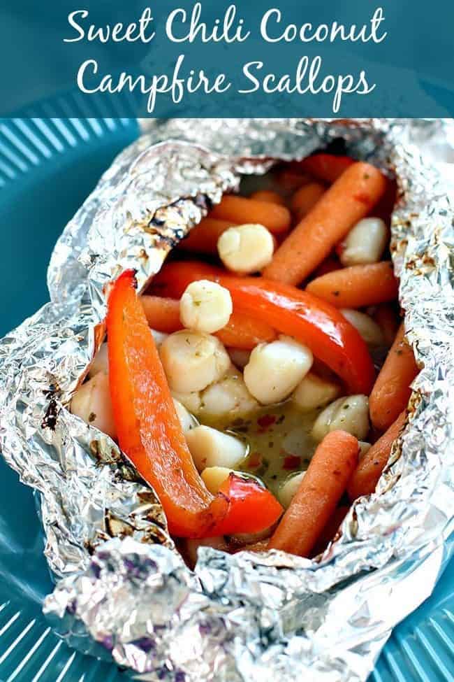 chili coconut campfire scallops, Campfire Dinner Recipes, easy camping dinners, best campfire recipes