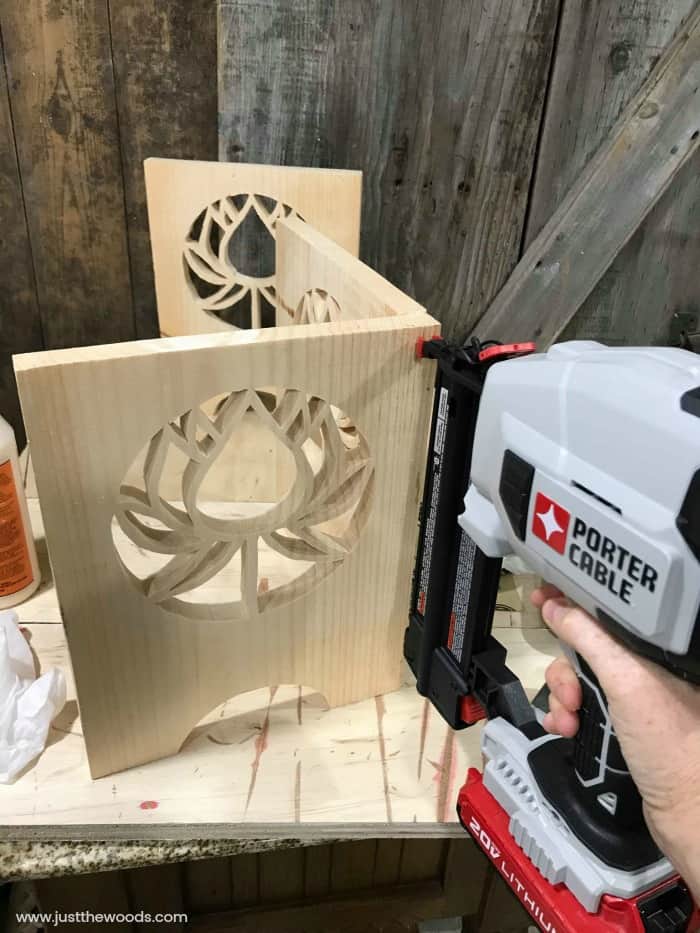 making a lantern, porter cable cordless nailer, nailing wooden lantern, diy lantern