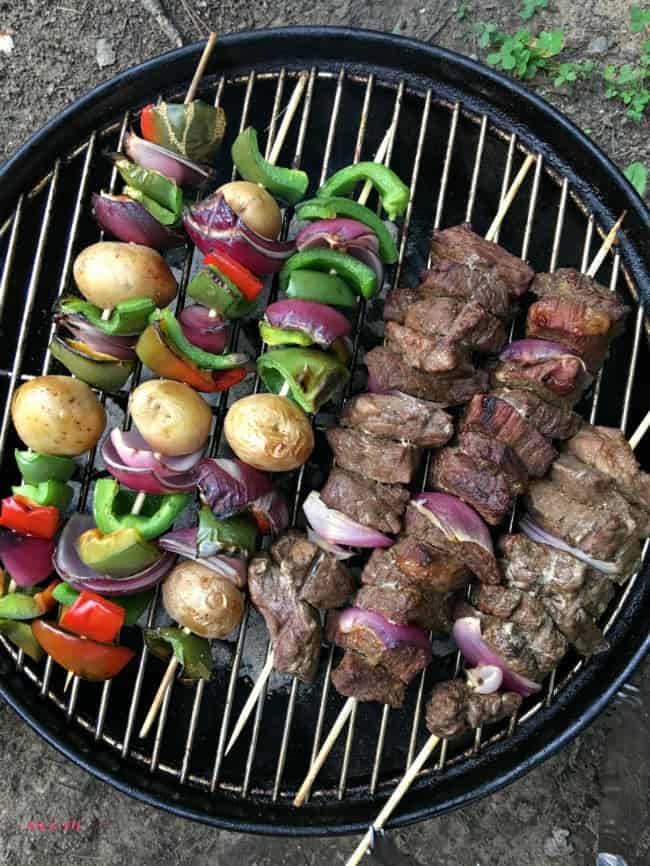 beef kabob marinade, Campfire Dinner Recipes, easy camping food ideas, meat on a stick