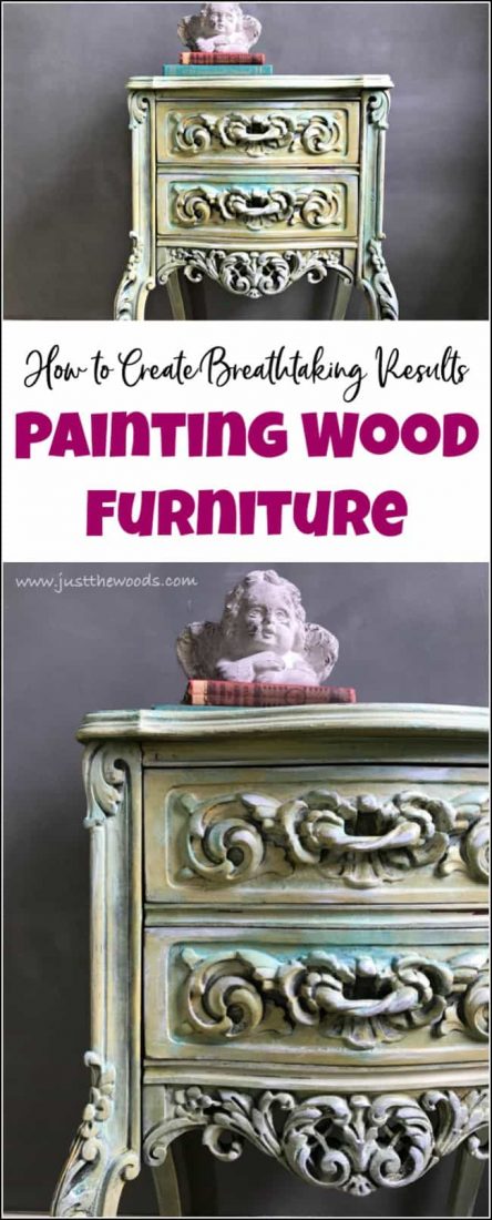 Painting wood furniture can completely transform the appearance of a piece of furniture. As long as you know how to paint wood furniture the possibilities are endless. See how to transform wooden furniture with the best furniture paint. Layering paint and patina are gorgeous painting wood furniture ideas. #paintedfurniture #paintingwoodfurniture #furniturepaint #howtopaintwoodfurniture