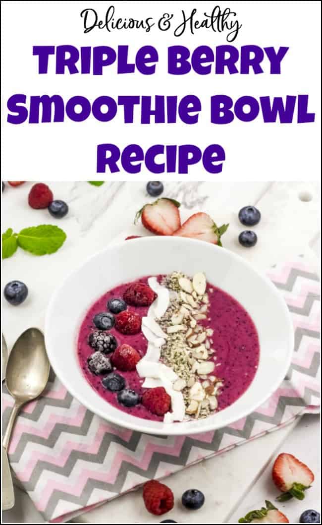 Delicious and healthy smoothie bowl recipe for when you want a smoothie but need a little something more. This simple and easy smoothie bowl recipe will fill you up without weighing you down. See how to make a smoothie bowl that you will love. #smoothiebowls #smoothiebowlrecipe #smoothiebowl #smoothiebowlrecipes #berrysmoothiebowl