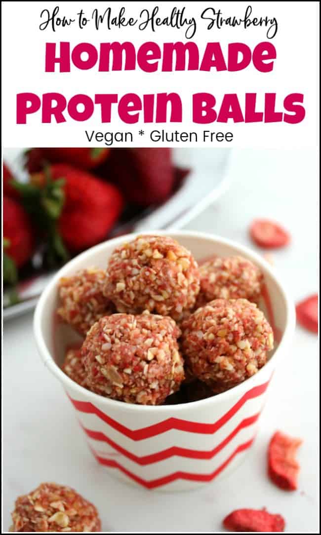 Healthy strawberry homemade protein balls will satisfy your sweets craving while keeping you healthy. Not to mention the extra energy you get from these protein-packed energy bites. No-bake protein balls make the perfect snack on the go. Follow this super easy protein bites recipe and share a few with your friends. #homemadeproteinballs #proteinbites #energyballs #proteinenergyballs