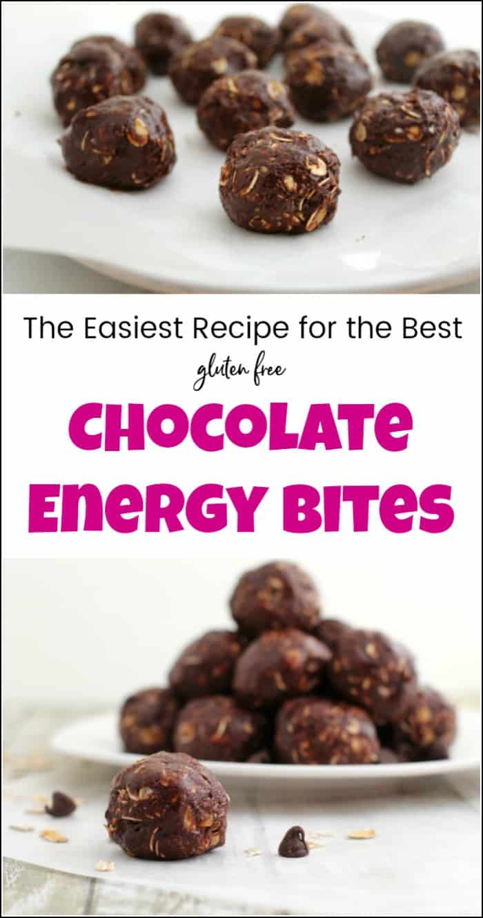 Chocolate energy bites recipe for on the go. Healthy, easy and gluten free. Skip the sugar and make no bake energy bites. #energybites #energyballs #nobakeenergybites #proteinballs #peanutbutterbites #energyballsrecipe #peanutbutterproteinballs