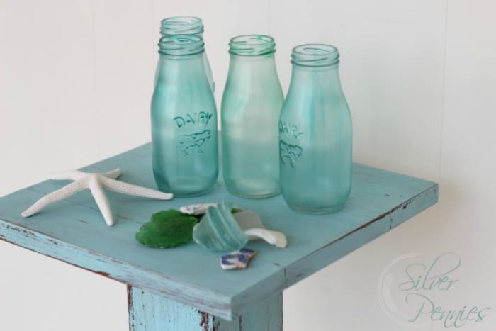 mod podge on glass, glass mod podge, sea glass diy, diy mod podge